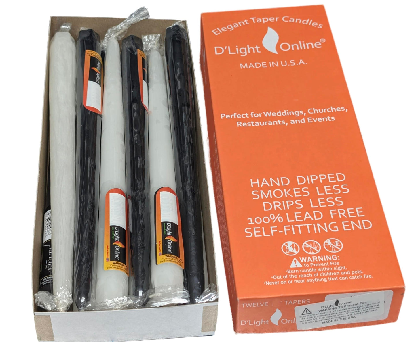 D'light Online Elegant 10" Black Tie Taper Candles Premium Quality- Unscented, Hand-Dipped Tapered Candles, Dripless and Smokeless - Set of 12 (10 Inch, Black Tie)
