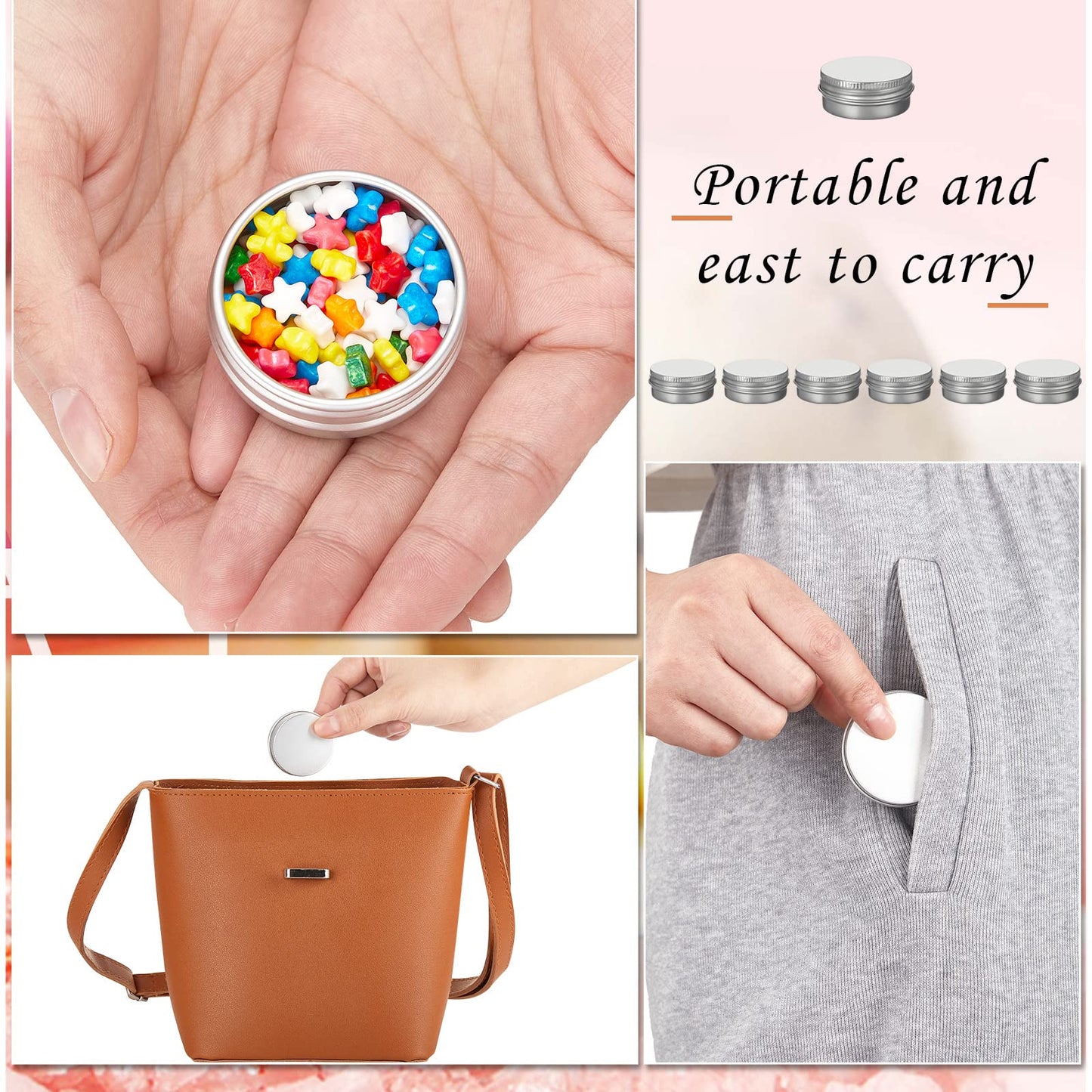 Zubebe 200 Pack Metal Tins with Lids Bulk Screw Top Aluminum Tin Containers Round Tin Cans for Cosmetic Lip Balm DIY Salves Candles Wax with 5 Markers 10 Sheets Label Stickers (Silver,0.5 oz)