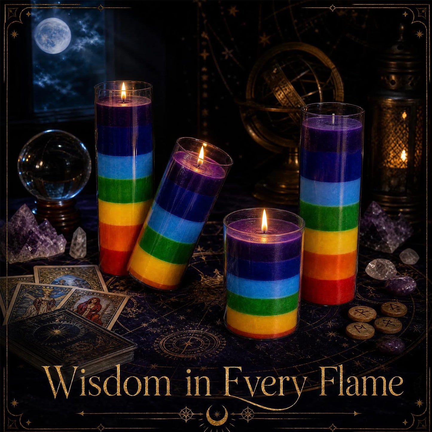 1 Piece Unscented 7 Color Glass Prayer Devotional Candle, Hand Poured Wax Candles - 2.24 Inch x 7 Inch, Great for Sanctuary, Vigils, Casting Chimes, Rituals, Spells, Wiccan & More