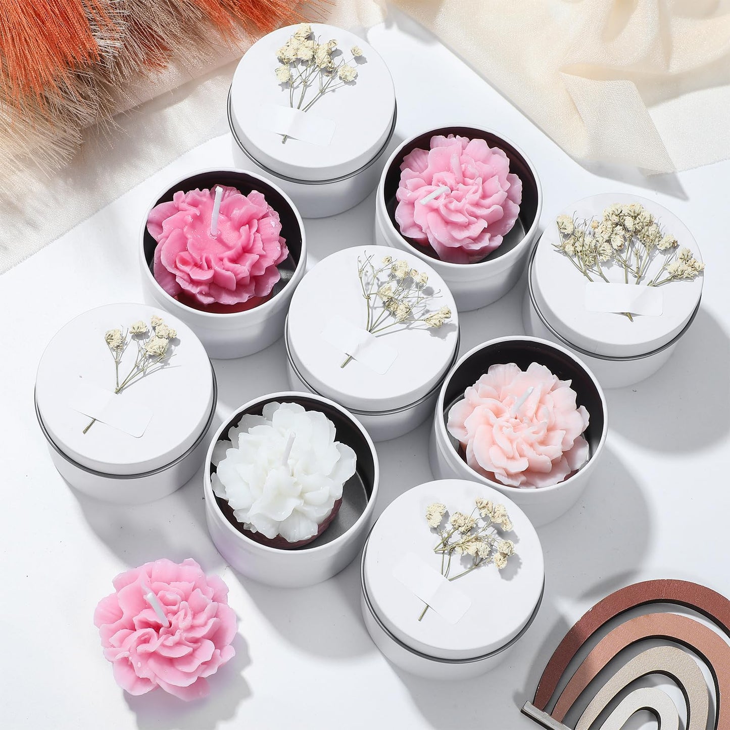 Threlaco 12 Pcs Flower Candles Scented Bridesmaid Gift Set Soy Wax Aromatherapy Candles Bulk for Wedding Bridal Shower Home Guests Women Valentines Mothers Day Anniversaries Favor(Pink Gradient)