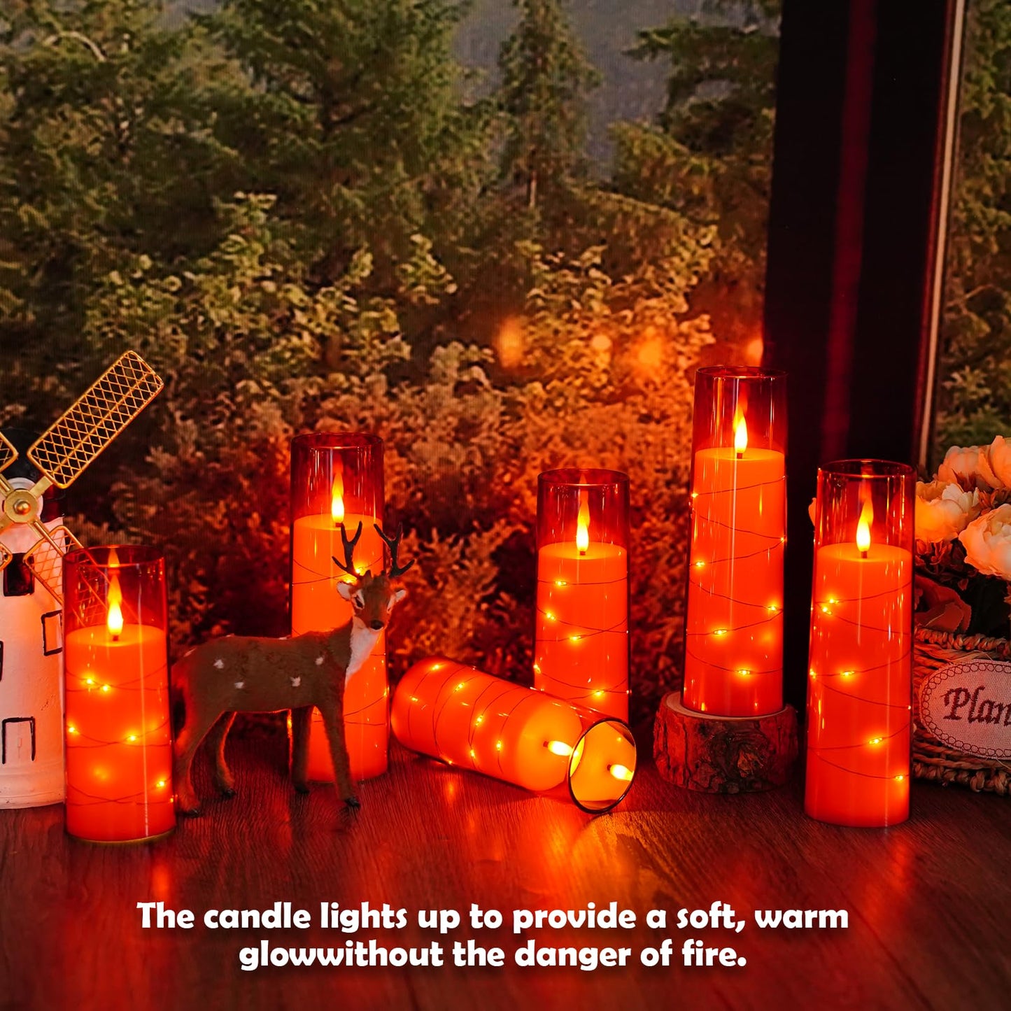 Sasigeiaa Flameless Candles with Embedded Star String - Battery Operated LED Candles, with Remote,12 Red Flickering Candles for Christmas, Weddings, Home Decor & Party,(D 2.3"×H 5" 6" 7")