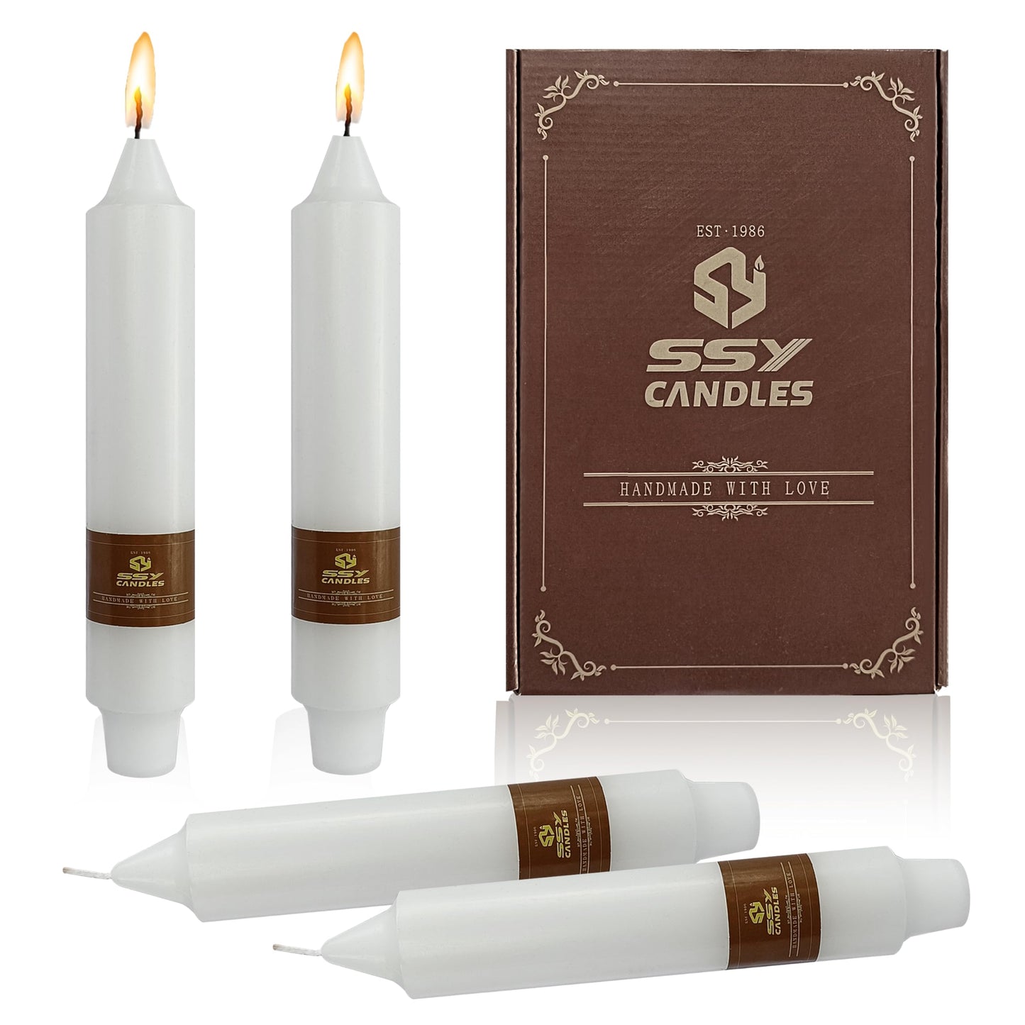 White Short Taper Candles Set of 4, 7 Inch Handmade Tapered Candles, Long Burning Taper Candles, Unscented Candle Stick for Wedding Home Decor Dinner Gift