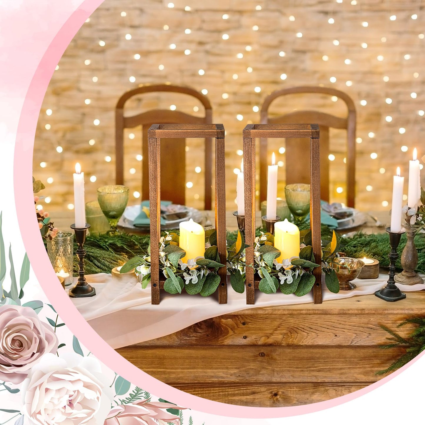 Geelin 10 Pcs Wooden Wedding Lantern Centerpiece Candle Lantern Table Wooden Candle Holder Decorative for Wedding Party Table Valentine Decor(13 in,Brown)