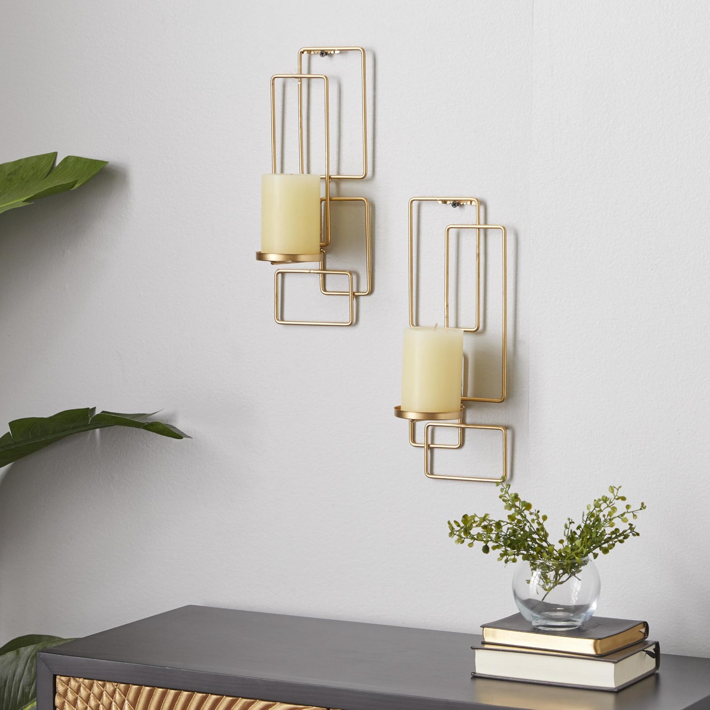 Deco 79 Metal Geometric Tealight 2 Plate Wall Sconce, Set of 2, 5"W, 13"H, Gold