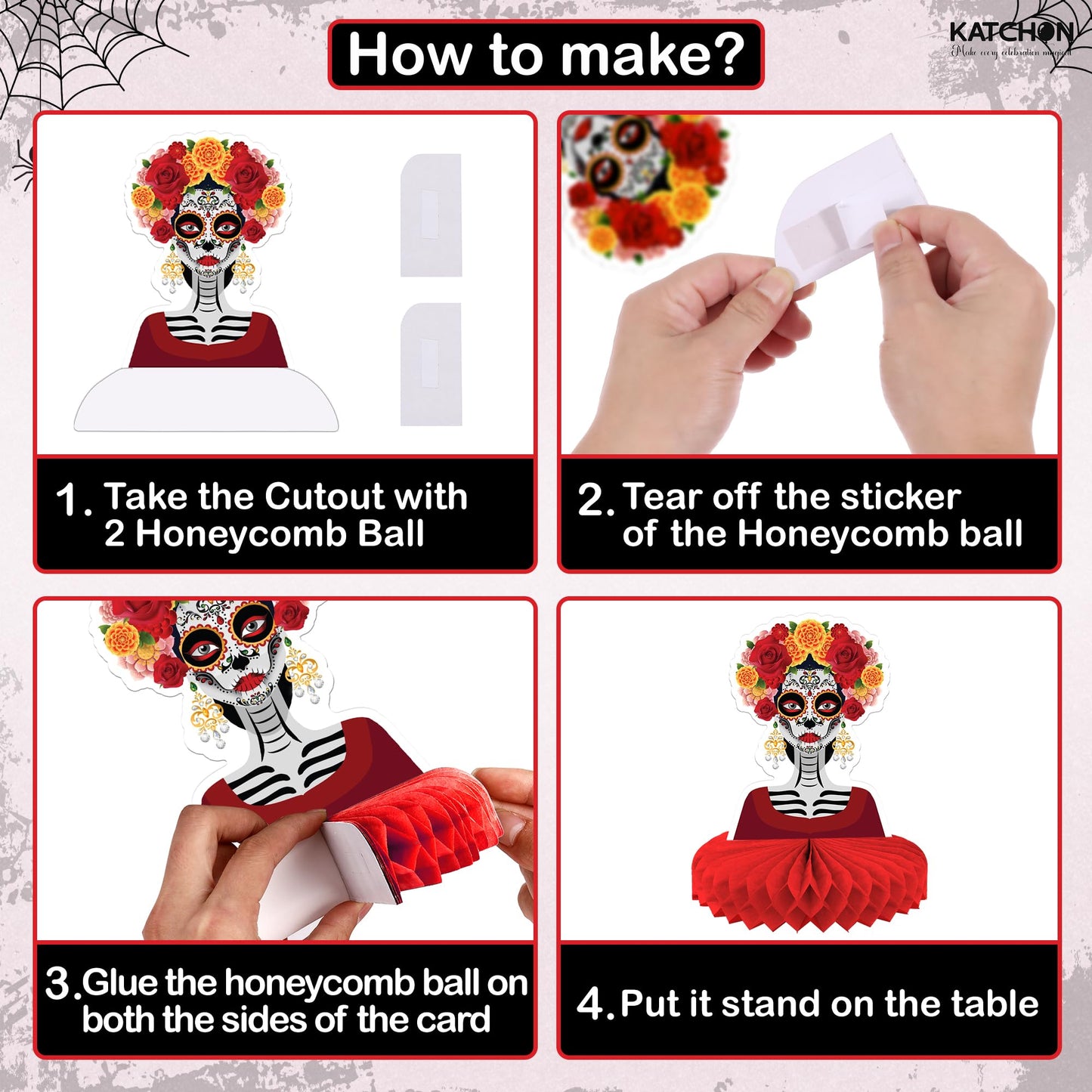 KatchOn, Halloween Decorations Set - Pack of 24 | Floating Candles with Wand Remote-12 Pcs & Halloween Centerpieces for Tables- Pack of 12 | Day of The Dead Centerpieces for Spooky Party Decor