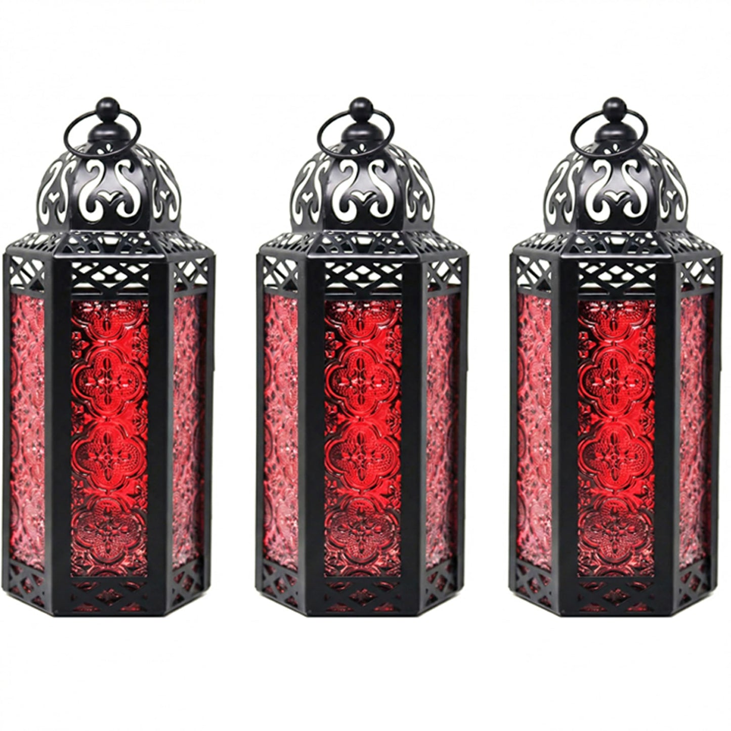 Vela Lanterns Candle Holder, Gothic Dark Academia Decor, Red Moroccan Lantern, Turkish Lamp, Whimsigoth Medieval Goth Accents, Hanging Centerpiece, Vampire Home Bathroom Decoration, Medium, 3-Pack