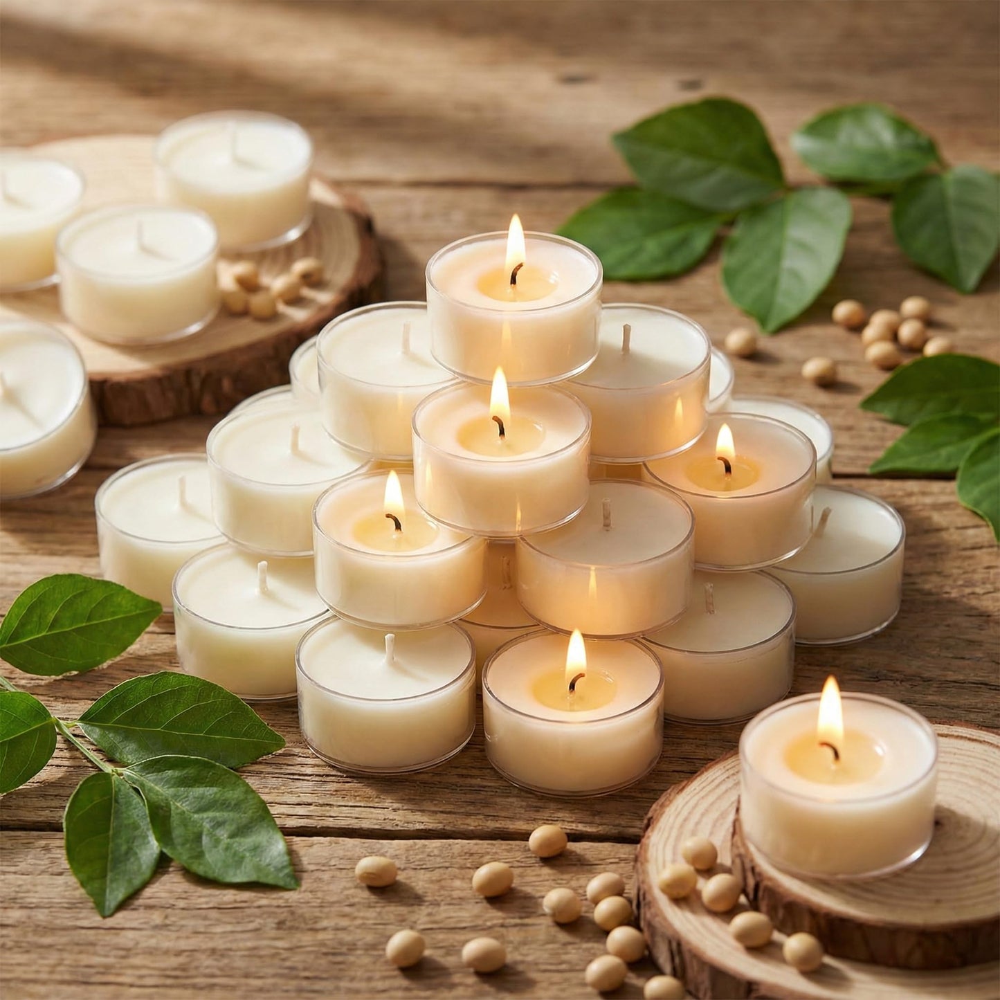 Simeitol 100 Pcs Soy Wax Tealight Candles (6 Hour Burn Time) White Unscented Votive Candles, Smokeless & Extended Burn Time Clear Cup Tea Lights for Weddings, Home, Emergencies