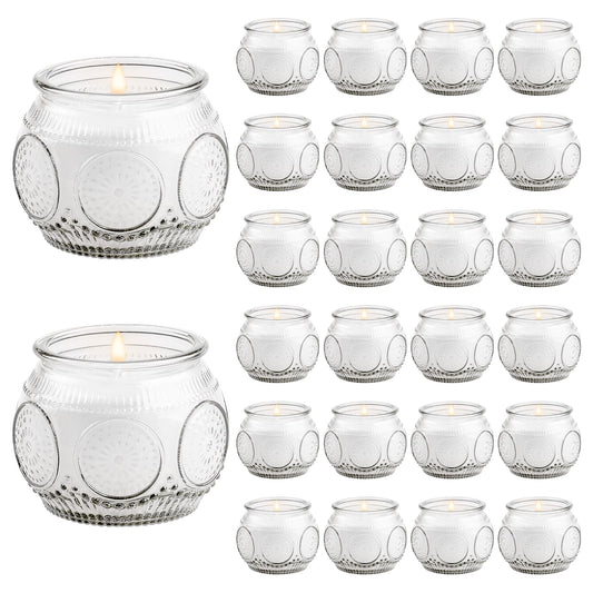 Veiuwa 24 Pack of 4 Oz Mini Soy Candles, Vanilla Scented Candle Set in Vintage White for Home, Gifts, Party Favors, Spa & Relaxation It's a Very Holiday Gift to Give to Family and Friends!