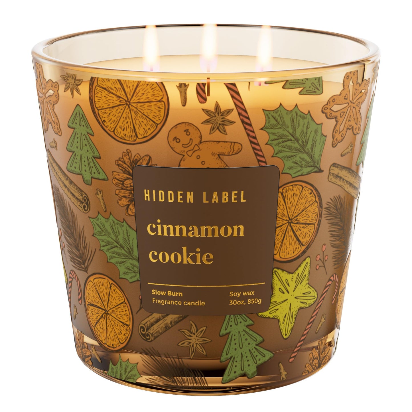 Cinnamon Cookie Scented Candle, 30oz Large 3 Wick Natural Soy Wax Holiday Candle, 100 Hours Long Lasting Clean Burn Winter Christmas Candle for Home, Luxury Home Décor & Gift for Women & Family