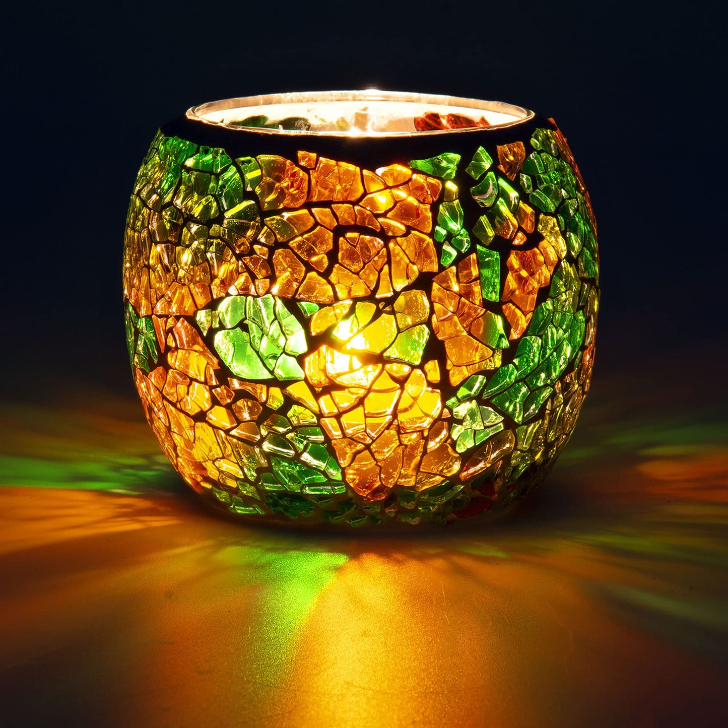 Rancco Glass Votive Candle Holder for Tealight, Romantic Mosaic Cracked Candle Holder, Candle Lamp Aromatherapy Candlescape Bowl for Valentine's Thanksgiving, Christmas Table Centerpiece, Party Decor
