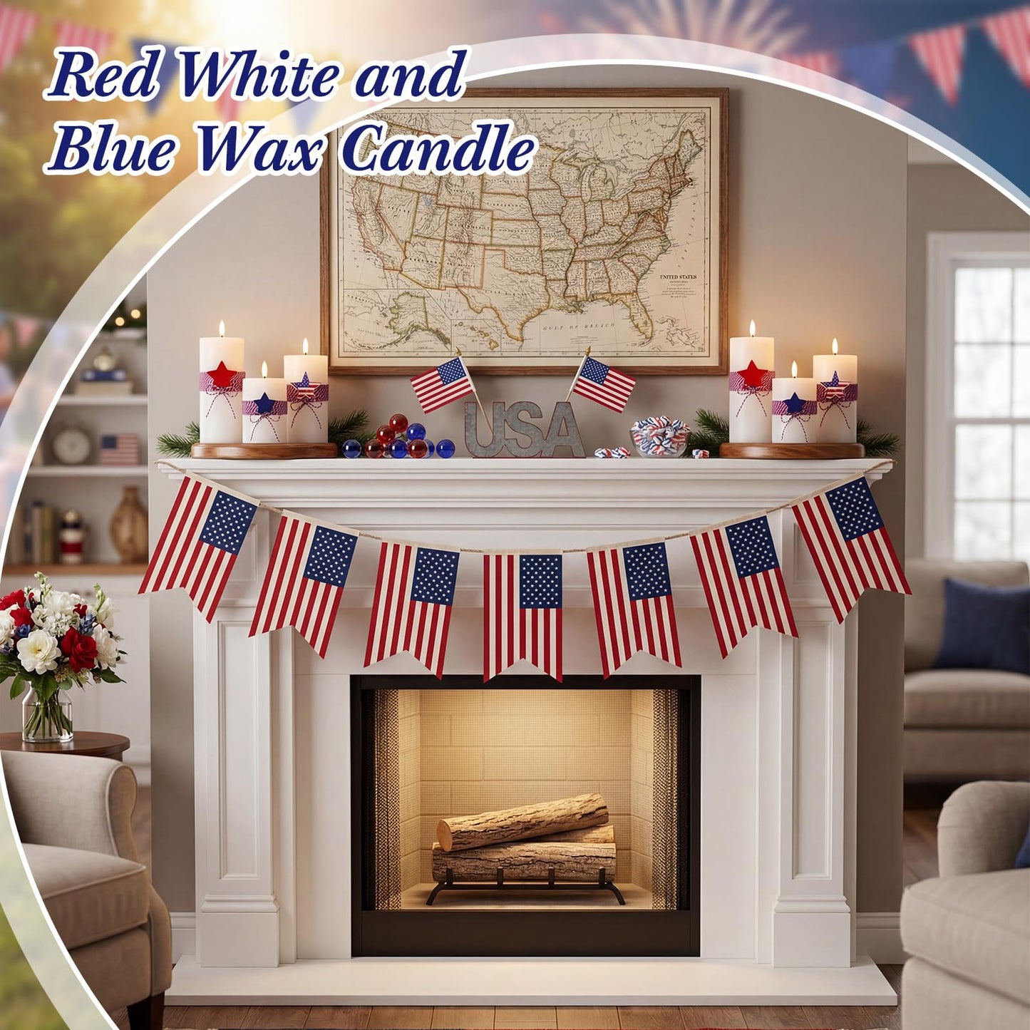 4th of July 4" 5" 6" Flameless Pillar Candles with Remote, Set of 3 Patriotic White Battery Operated LED Candle with Star Felt, Independence Day Decorations for Home Party Table Fireplace