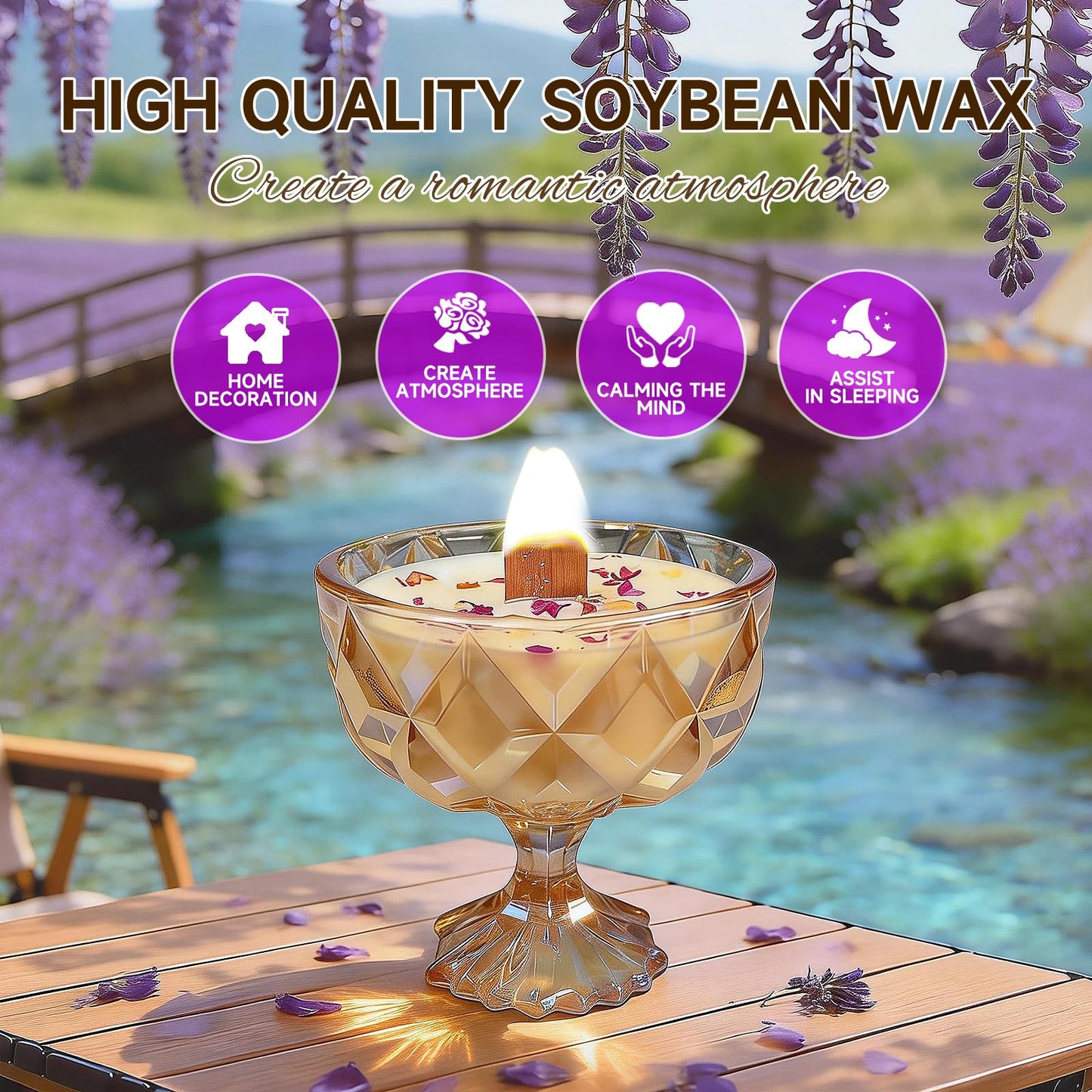 Joo Sko Diamond Bowl Shape Soy Wax Lavender Scented Candle, Aromatherapy Jar Candles for Home Scented or As a Christmas Holiday Candle Gift for Your Lover(8.2OZ/60Hours Burning)