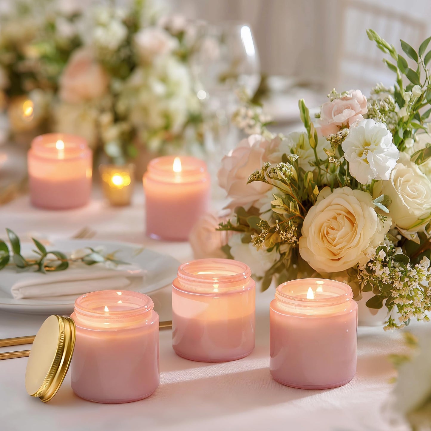 Danmu 3 oz Pink Glass Candle Jars with Gold Lids - Threaded Seal Candle Making Kit & Supplies, Thick Empty Candle Jars for DIY, Storage, Wedding Favors 24 Pack