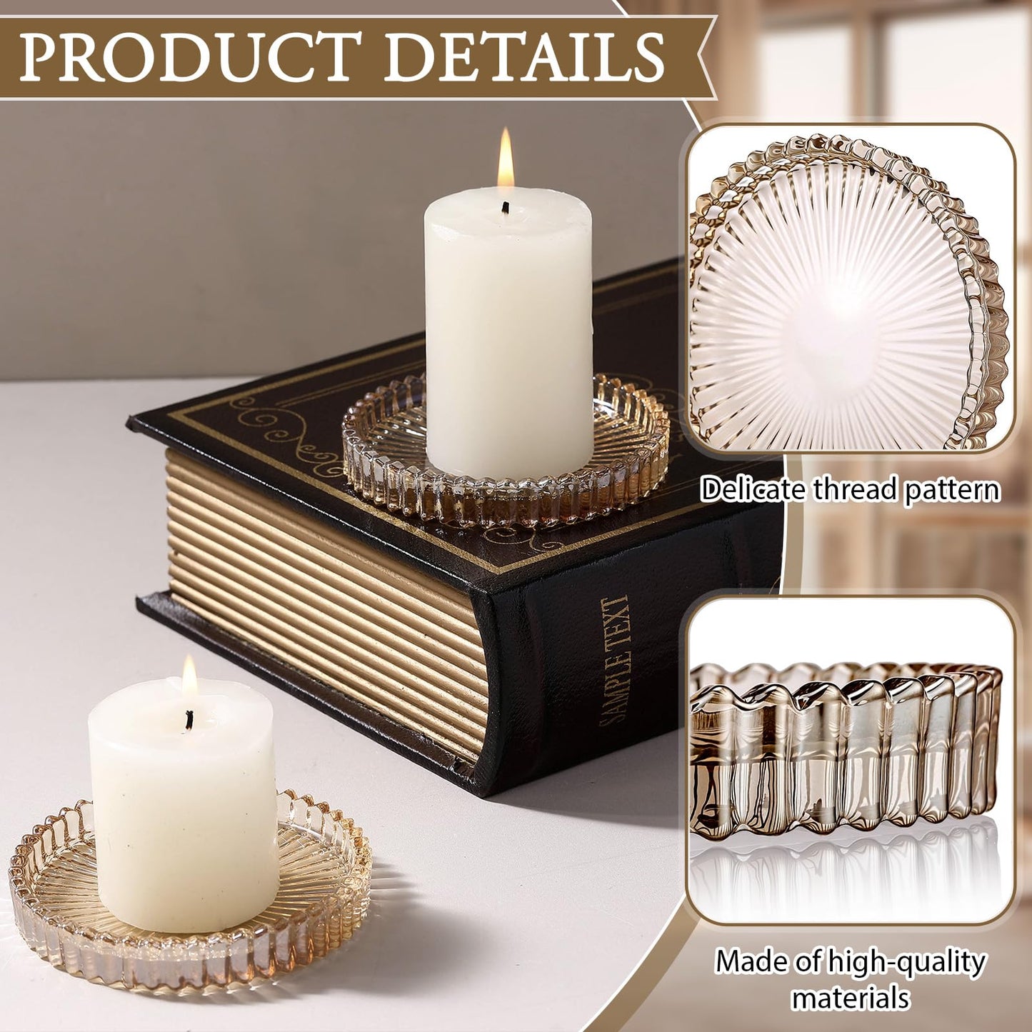 Honeydak Amber Glass Pillar Candle Holder Plates 4'' Round Glass Candle Tray Round Coasters for Table Centerpiece Wedding Party Home Bridal Shower Thanksgiving Christmas Decor(6 Pcs)