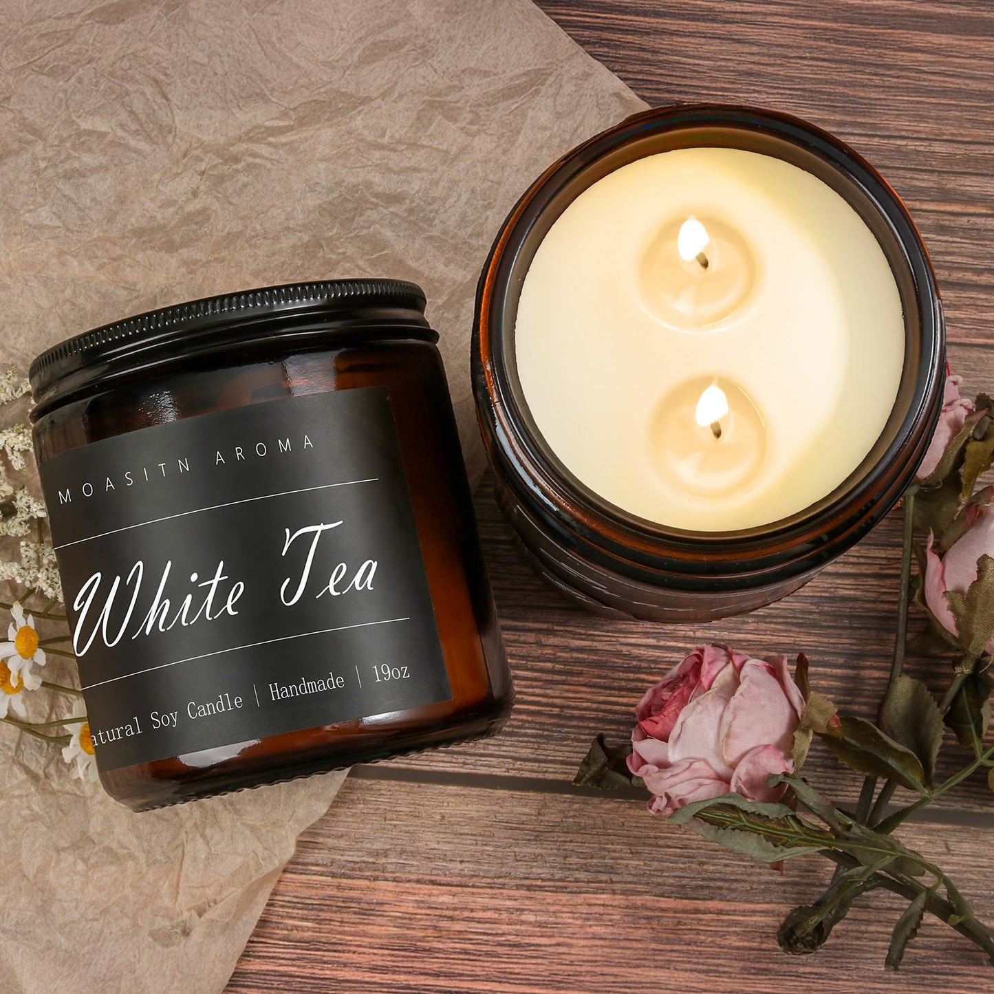 MOASITN White Tea Large Heavenly Scented Candles for Home|19oz 100h Long Lasting Clean Burn|Natural Soy Aromatherapy Candle|2 Wick Jar Candle for Women,Men as Relaxing,Birthday,Housewarming Gifts