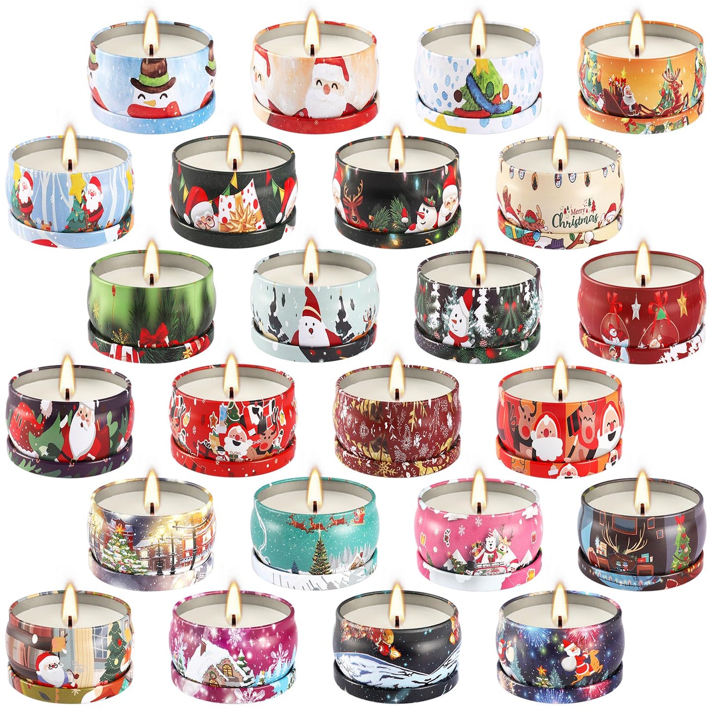 24Pack Christmas Scented Candle Tins Gift Set - Soy Wax Festive Aromatherapy Candles 2.5oz- Smokeless Long Lasting Burn time for Advent & Christmas Gifts Holiday Decor & Gifting.