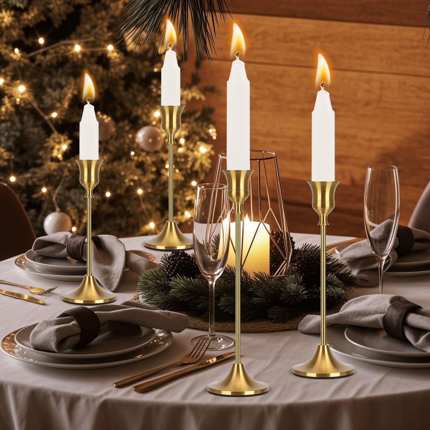 Candlestick Holders Taper Candle Holders, Candle Stick Holders Set of 3, Brass Gold Candlestick Holder, Candle Holder for Wedding Party Dining