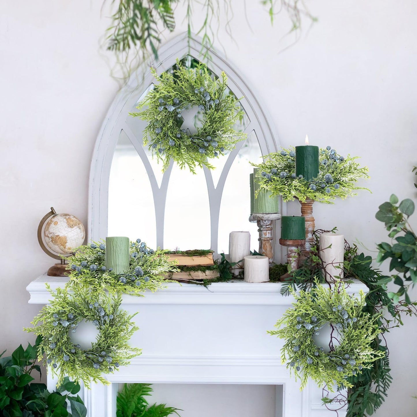 6 Pcs Mini Blueberry Wreaths Candle Rings Artificial Spring Summer Candle Wreaths for Pillars Rustic Wedding Farmhouse Wreath Table Centerpiece Decoration for Cabinet Kitchen Front Door Home Decor