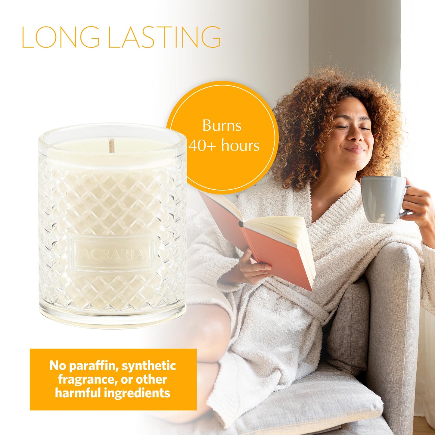 Agraria Orange Blossom Candle, 7 Oz, 40-50 Hours Flicker Time, Fresh Alluring Scented Candle Decor, Fresh Citrus Luxury Candles for Home