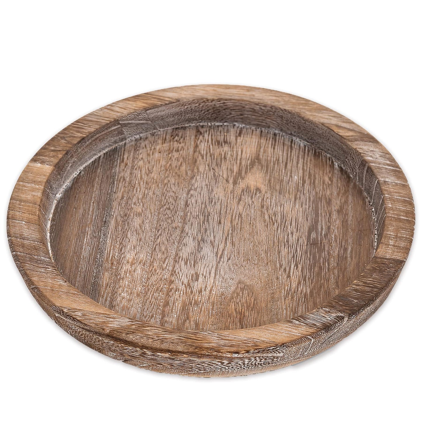 Rustic Wooden Serving Tray - Candle Holder, Round Coffee Table Decor, Home Centerpiece (11.14 in)