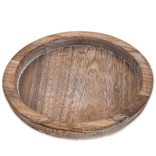 Rustic Wooden Serving Tray - Candle Holder, Round Coffee Table Decor, Home Centerpiece (11.14 in)