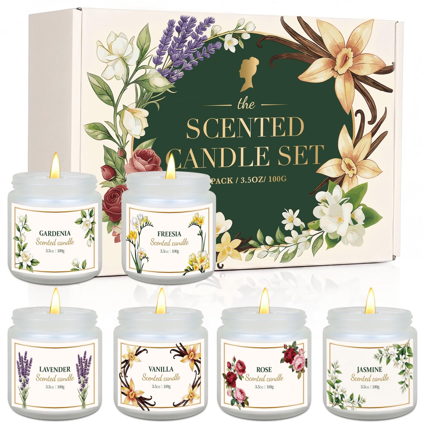 6 Pack Scented Candles for Women – Lavender, Vanilla, Gardenia, Rose, Jasmine, Freesia Floral Scents, 21oz Natural Soy Wax Aromatherapy Candles for Relaxation Stress Relief & Birthday Gifts for Women