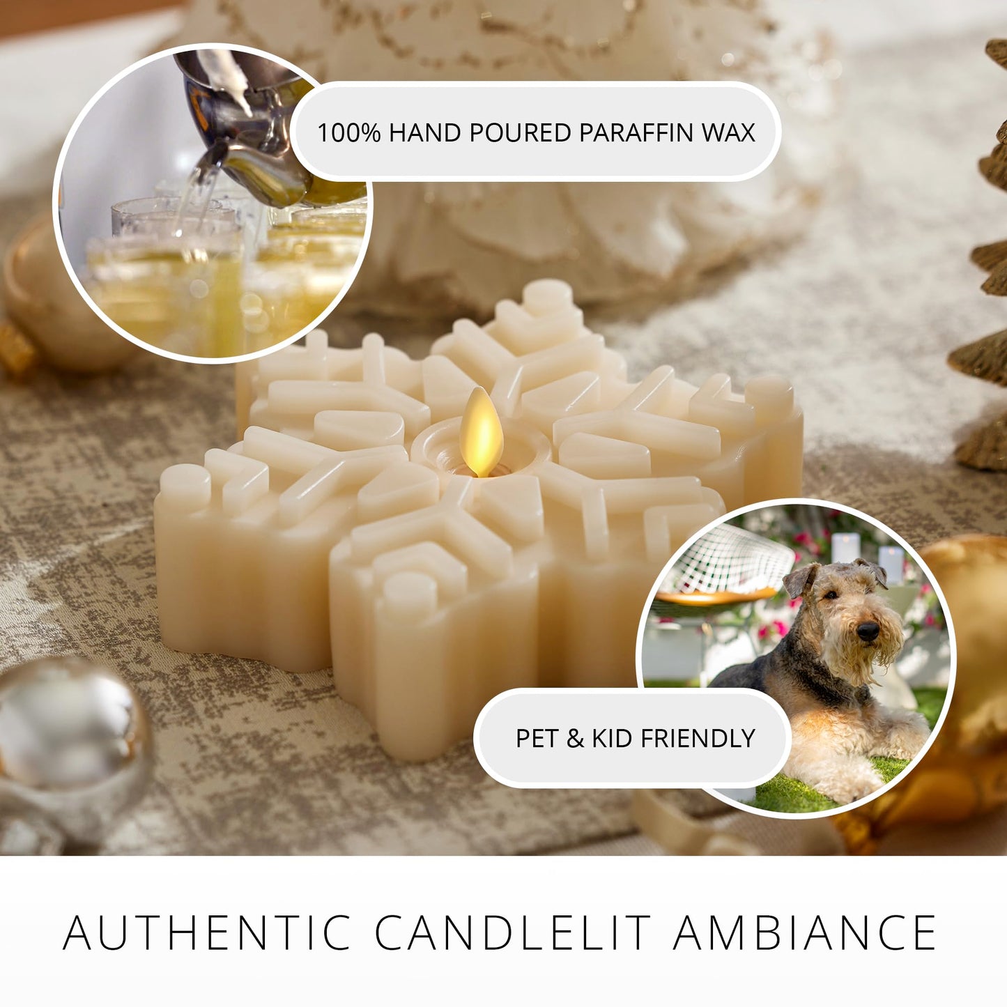 Luminara White Swan Flameless Candle Snowflake Tealight (6.5" x 2") Moving Flame LED Candle, Battery Operated LED Tealight