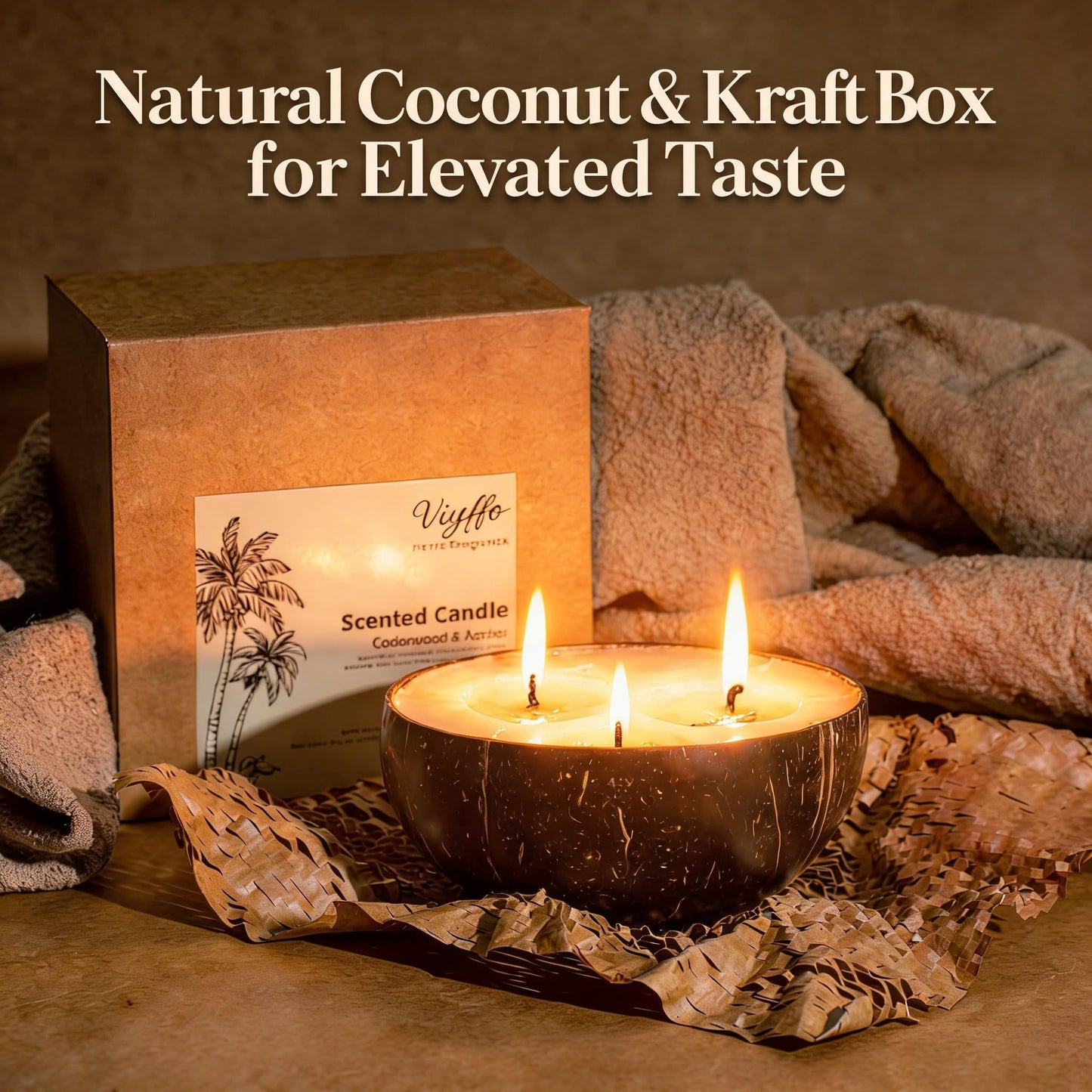 Viyffo 18oz Large Non Toxic Soy Candle - Eucalyptus & Mint, 3 Wick Scented Candle for Women & Men, Natural Coconut Shell Jar Perfect for Freshness, Relaxation, Home Decor & Unique Nature Gift