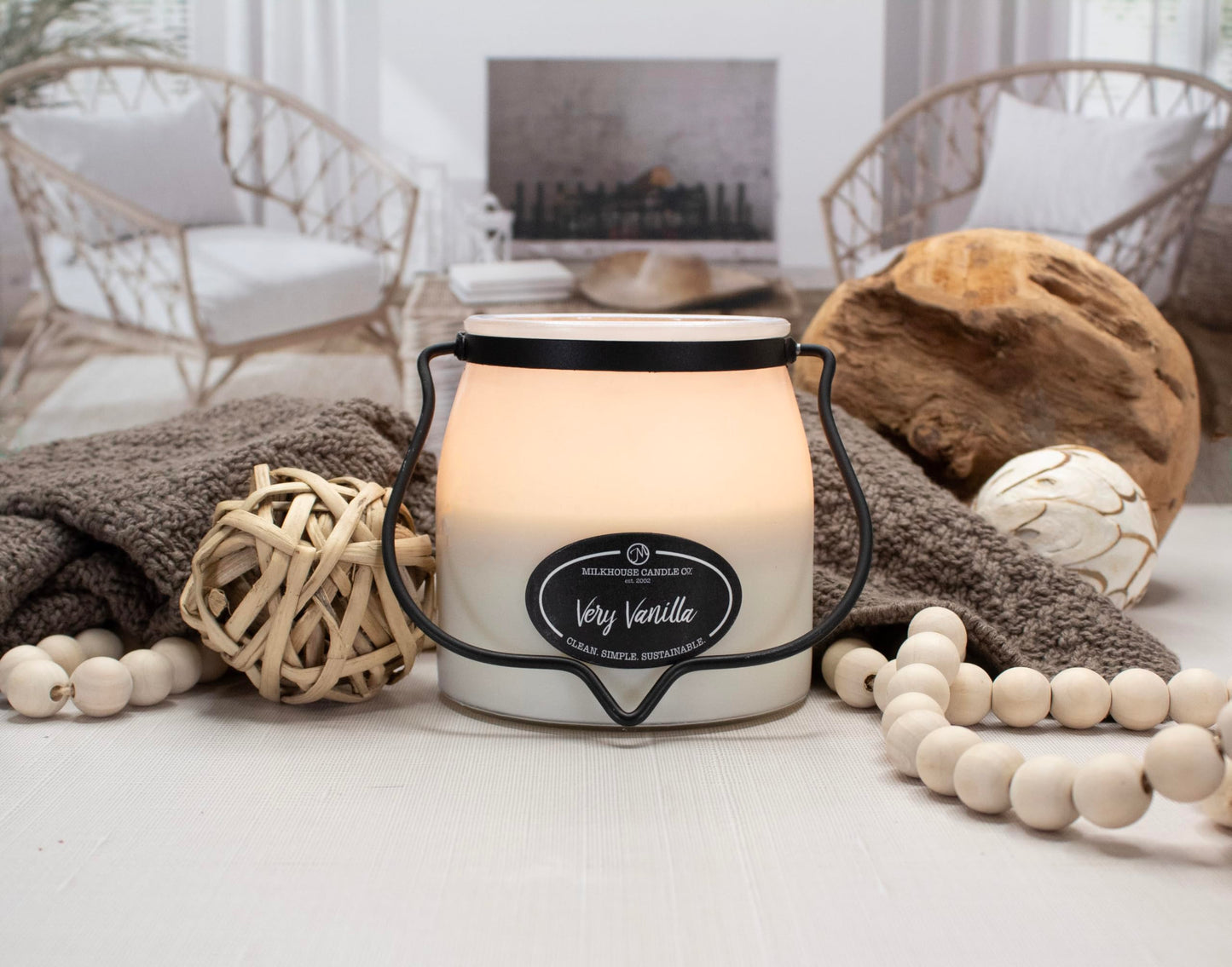Milkhouse Candle Company Very Vanilla Soy Candle - Buttery | Vanilla | Cream Scented - 16 oz Butter Jar with Lid, 65+ Hour Burn Time, Made in the USA