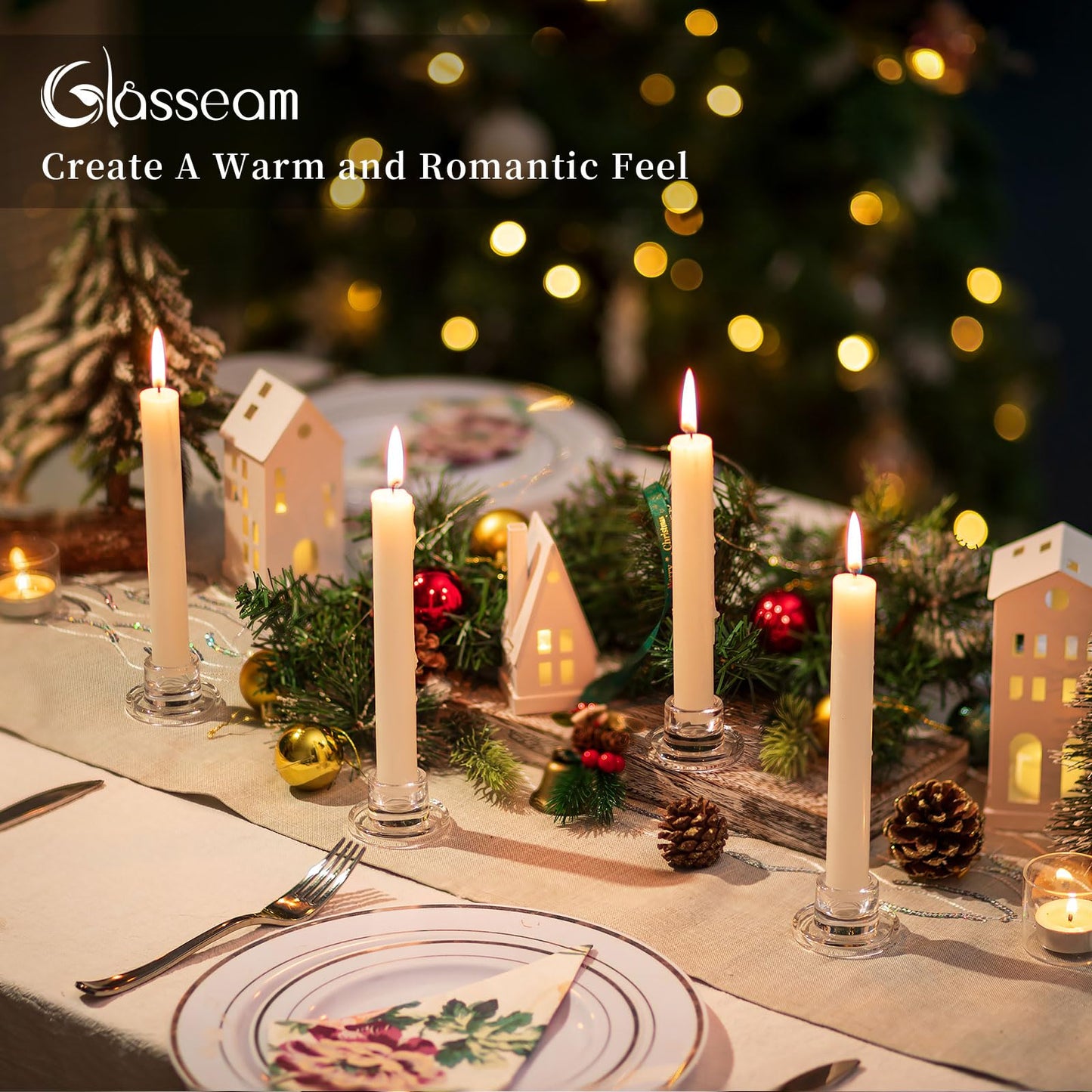 Glasseam Glass Tapered Candlestick Holders: 10Pcs Small Taper Candle Holders Bulk Clear Candle Sticks Holder Decor Short Modern Candle Holder for Table Centerpiece Wedding Christmas Dinner Party