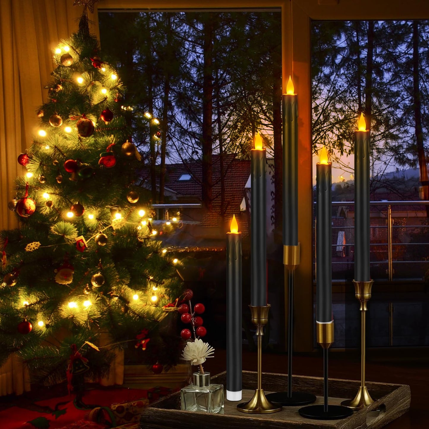 wemarry Flameless Taper Candles 10.6" Dripless Battery Operated Taper Candles Included Remote Timer 400+ Hours by 2AA Batteries for Halloween Christmas Wedding (Black, 24 Pack)