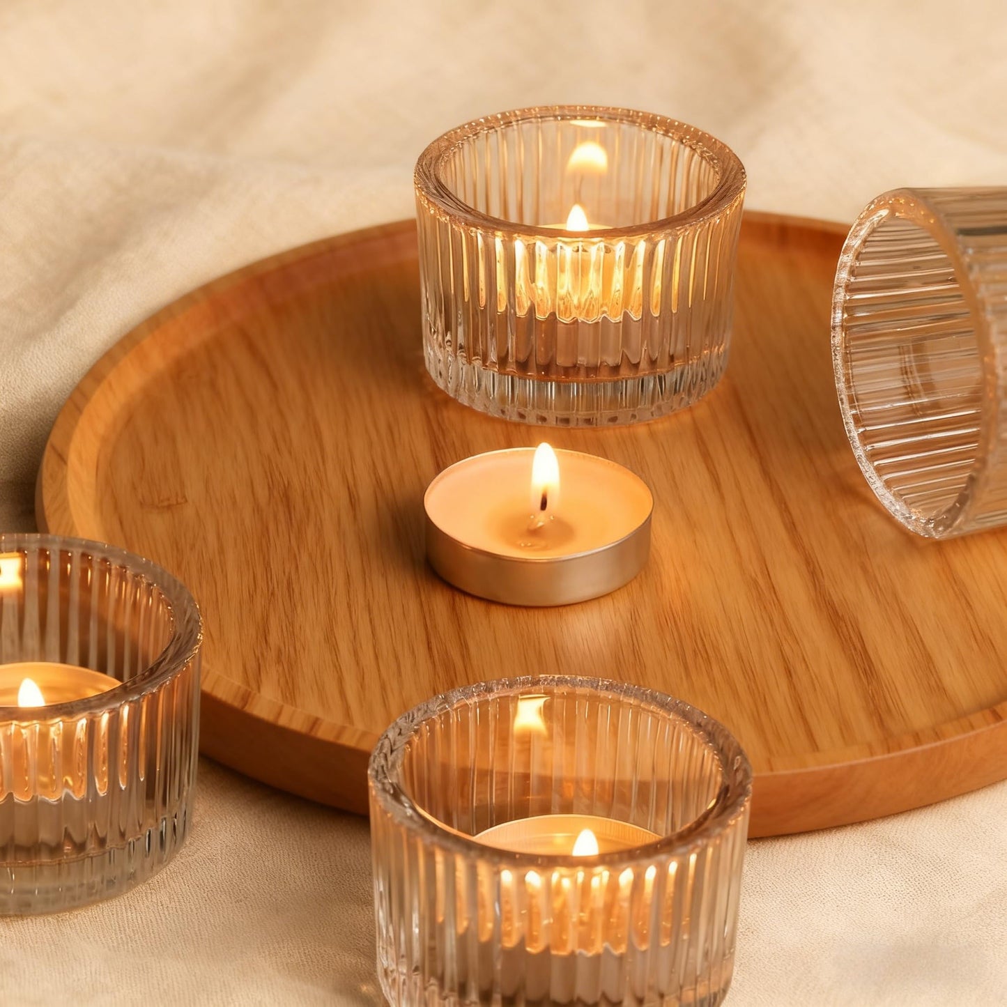 Round Clear Votive Candle Holders Set of 12, Purple Wedding Centerpiece Table Decorations, Mercury Glass Tealight Candle Holder for Bridal Shower, Baby Shower & Home Decor (Clear)