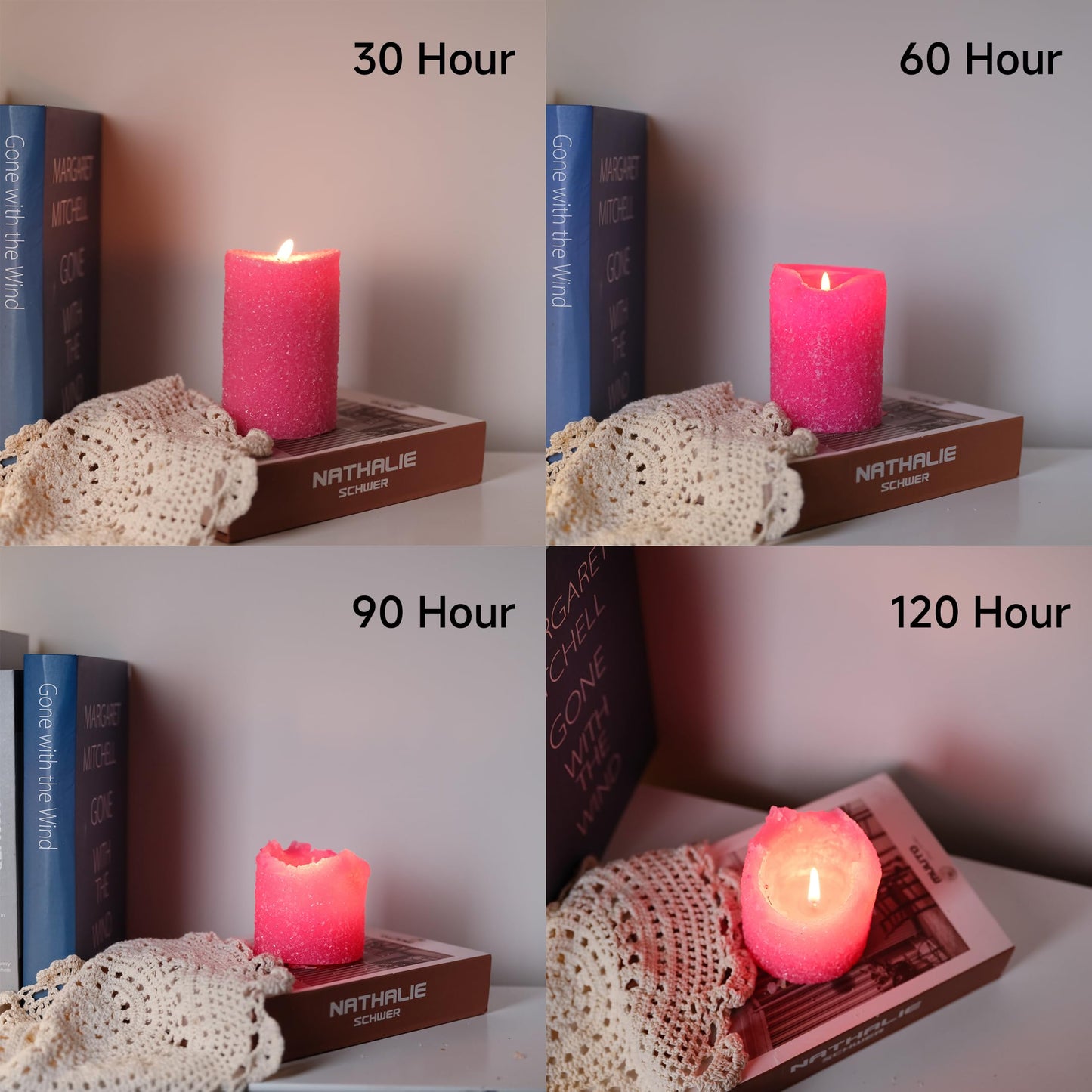 MOZEAL Hand-Poured Granular Texture Decorative Hot Pink Pillar Candles Set of 3 (3"x4", 5", 6"), Dripless, Unscented, Smokeless, for Women Gift, Birthday Party & Playful Valentine’s Décor