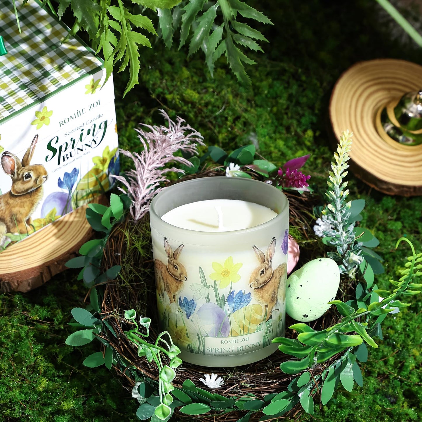 ROMIIE ZOI Easter Scented Candle - 6oz Soy Wax Candle, Sping Bunny, Infused with Garden Bunny Aroma - Gift Box Packaged for Easter Gift
