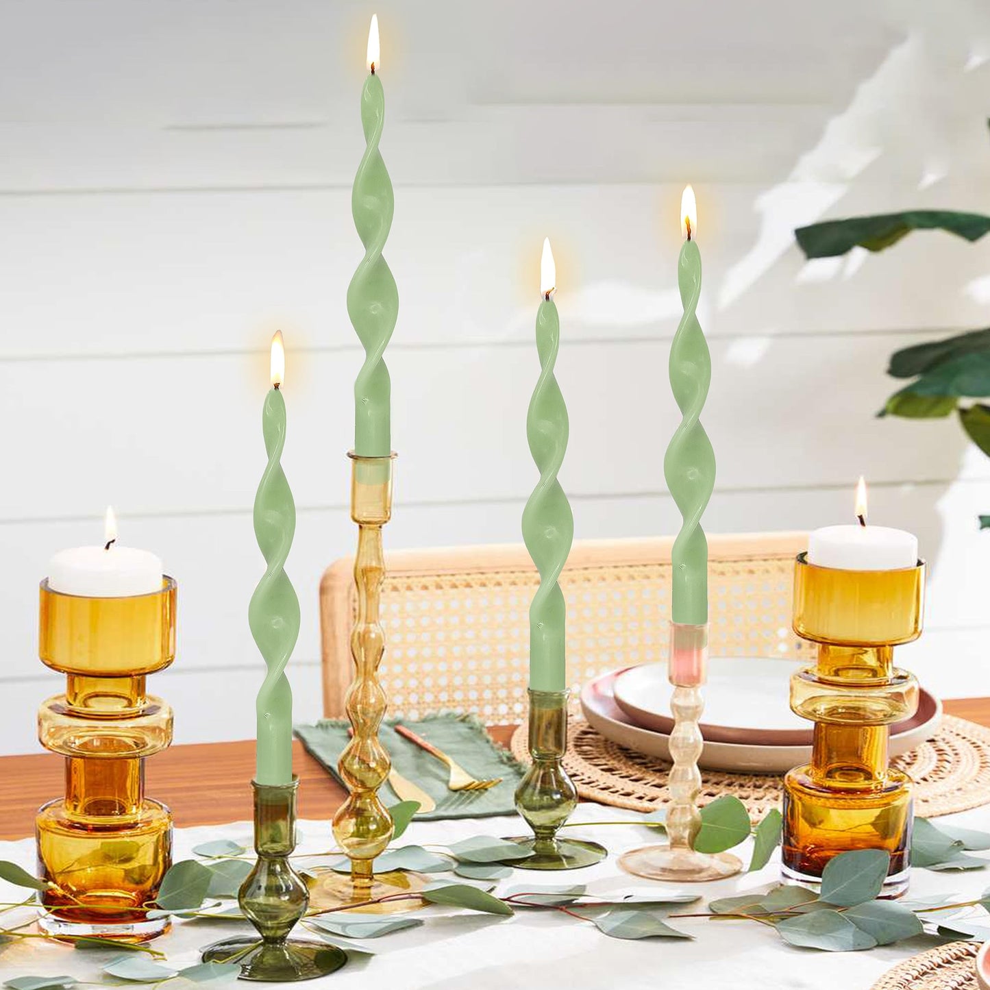 Spiral Taper Candle Smokeless Candlesticks Green Candle Stick Unique Tapered Candles Long Twisted Candlesticks Unscented Candles for Dinner Home Décor Weddings Party