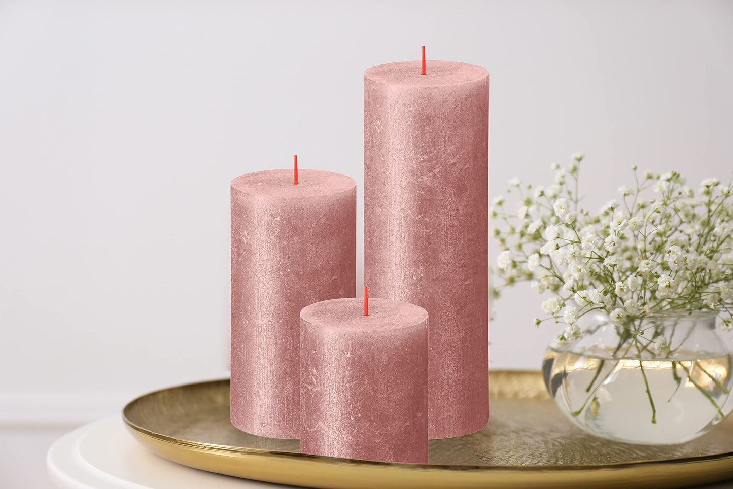 BOLSIUS Pink Shimmer Metallic Pillar Candles 4 Pack - 2.75 X 7.5 Inches - Premium European Quality - Includes Natural Plant-Based Wax - Unscented Dripless Smokeless 85 Hour Party & Wedding Candles