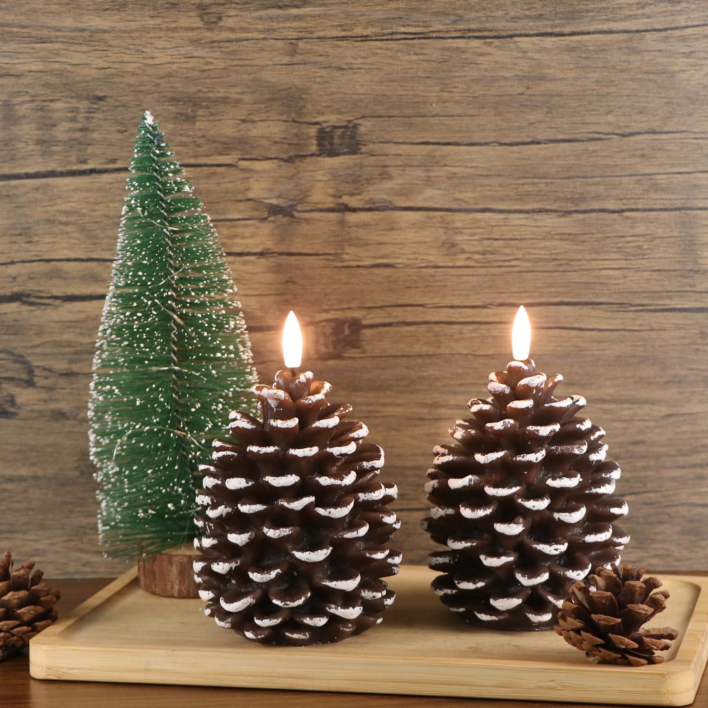 Lasumora LED Flameless Pinecone Candles with 6H Timer, Waxy Pillar Candles, Christmas Candle 2 Pack Flickering Acorn Decor Woodsy for Fall Christmas Decor(Brown, 3.5 x 6 Inch)