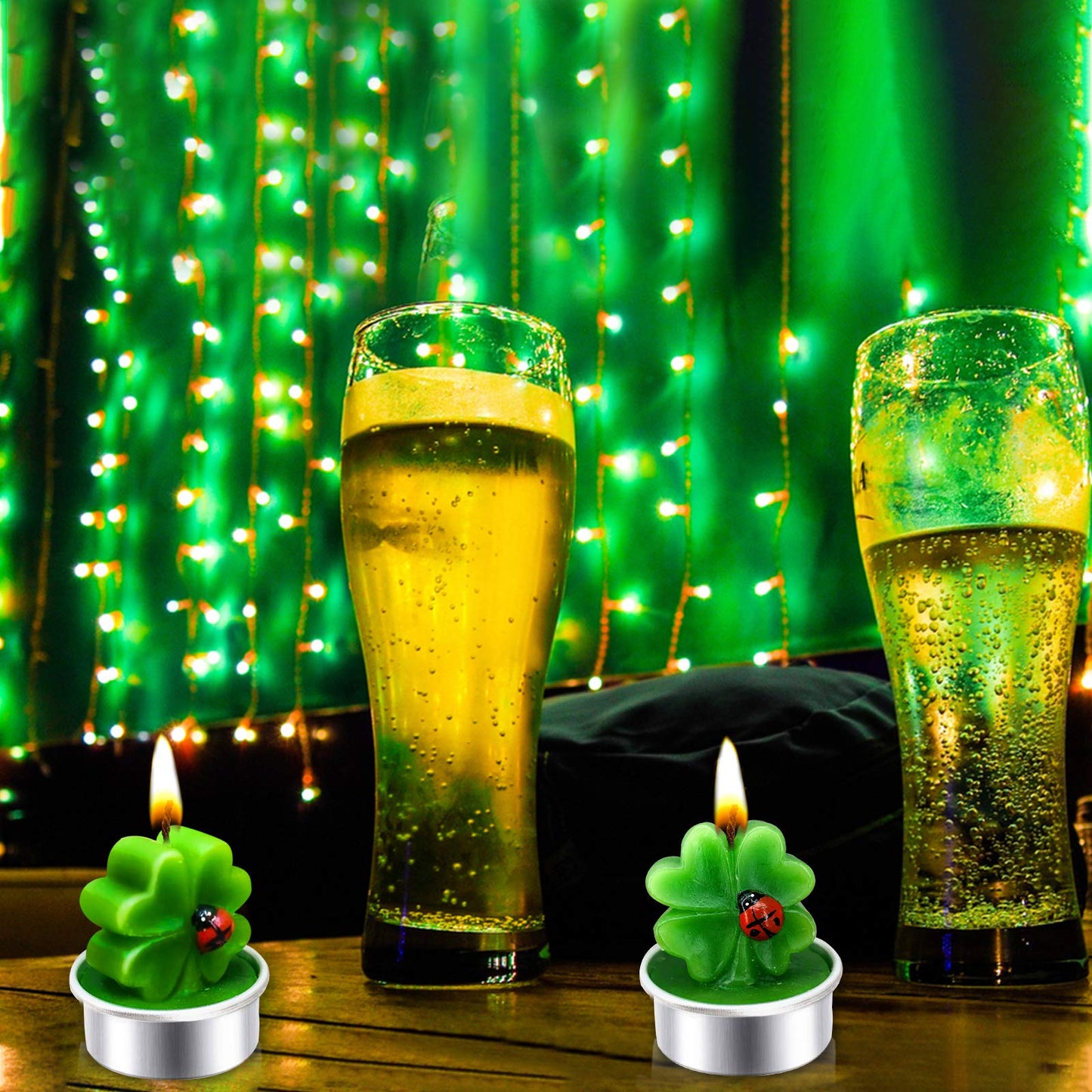 12 Pack St Patricks Day Decorations Green Tea Lights St Patricks Day Candles, Lucky Clovers Shamrocks Flameless Candle for St Patricks Day Accessories,St. Patricks Day Home Holiday Party Table Decor