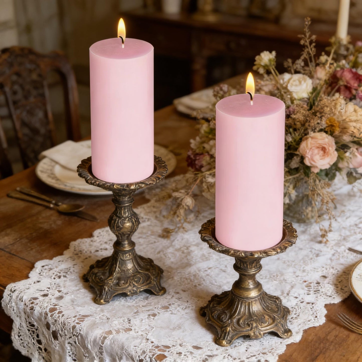 2 Pack 3x6 Inch Pale Pink Unscented Pillar Candles - 70 Hour Long Burning Dripless Smokeless Candles for Valentine's Day Christmas Home Decor Weddings Festivals