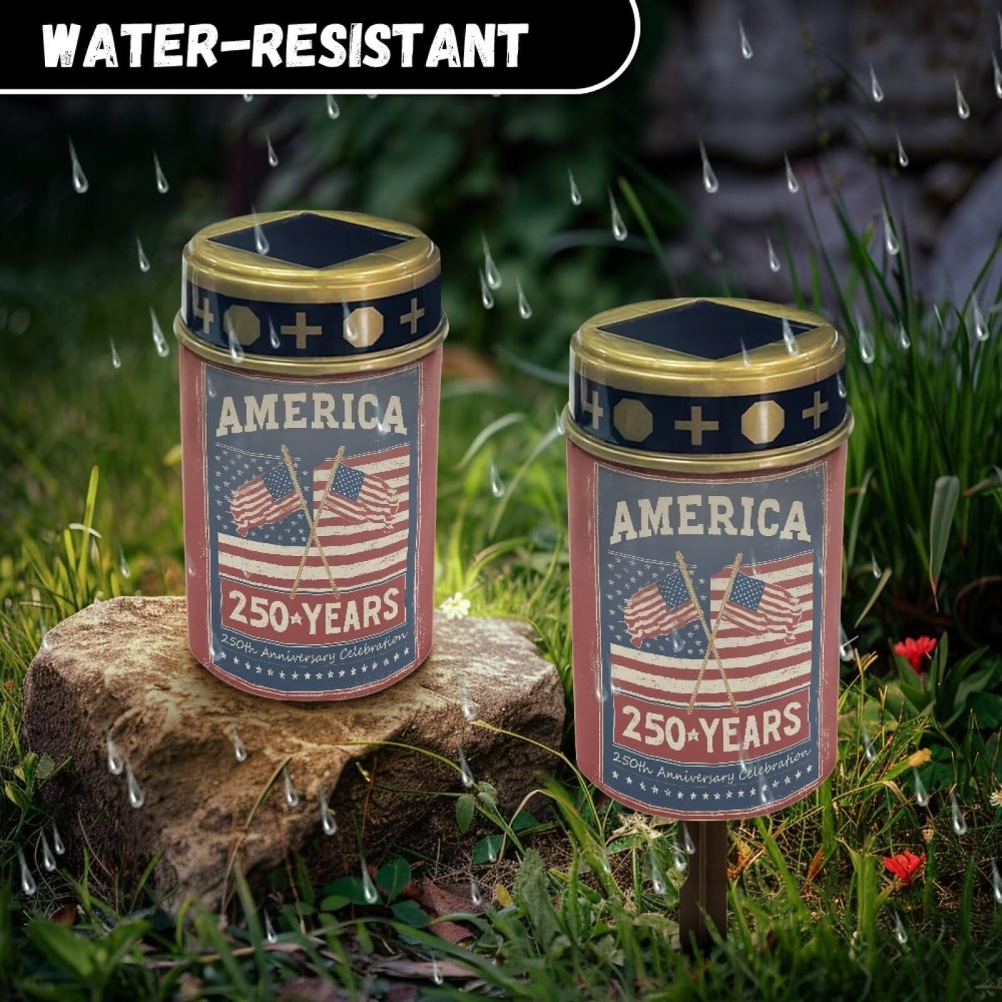 Poceacles Patriotic Solar Powered Flameless Candle Cemetery Votive Candles American Flag 4th of July Decor, 2 PCS, America 250 Years 250th Anniversary Celebration Print
