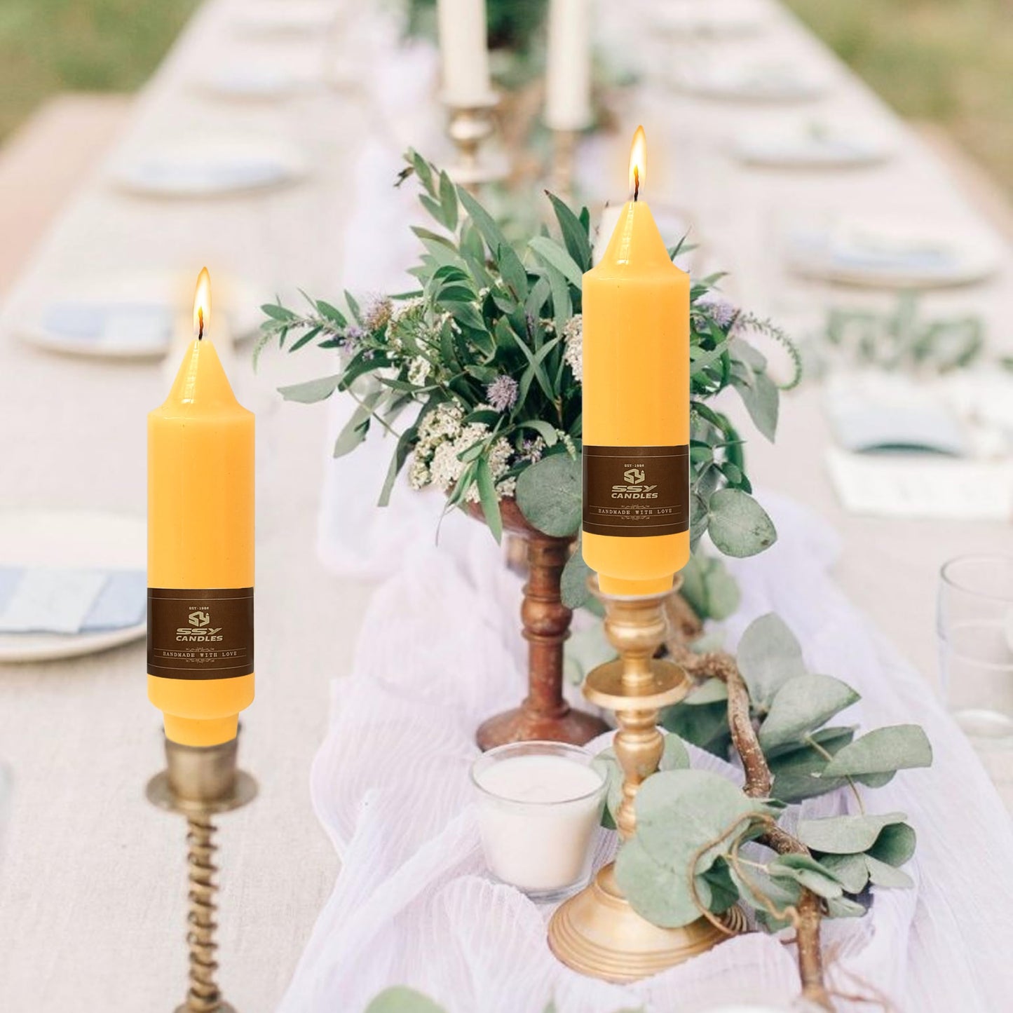 Beeswax Short Taper Candles Set of 2 – Handmade Natural Beeswax Candles, 5 Inch Unscented Candle Sticks for Wedding Dinner Table Home Decor Gift
