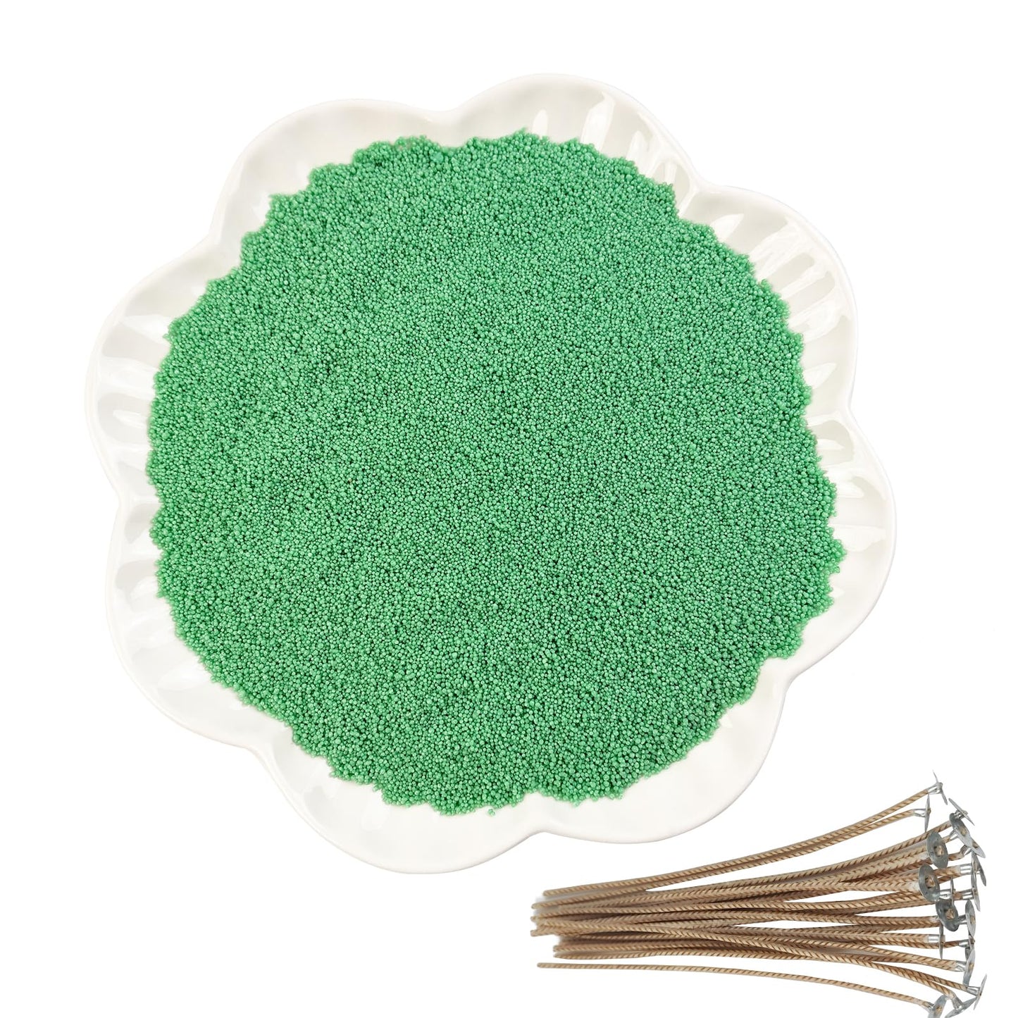 CoolCrafts Sand Wax Candle with Wicks 2 LB Pearled Sand Candle Bulk for Candle Making, Wedding Decor, Crafts - Green