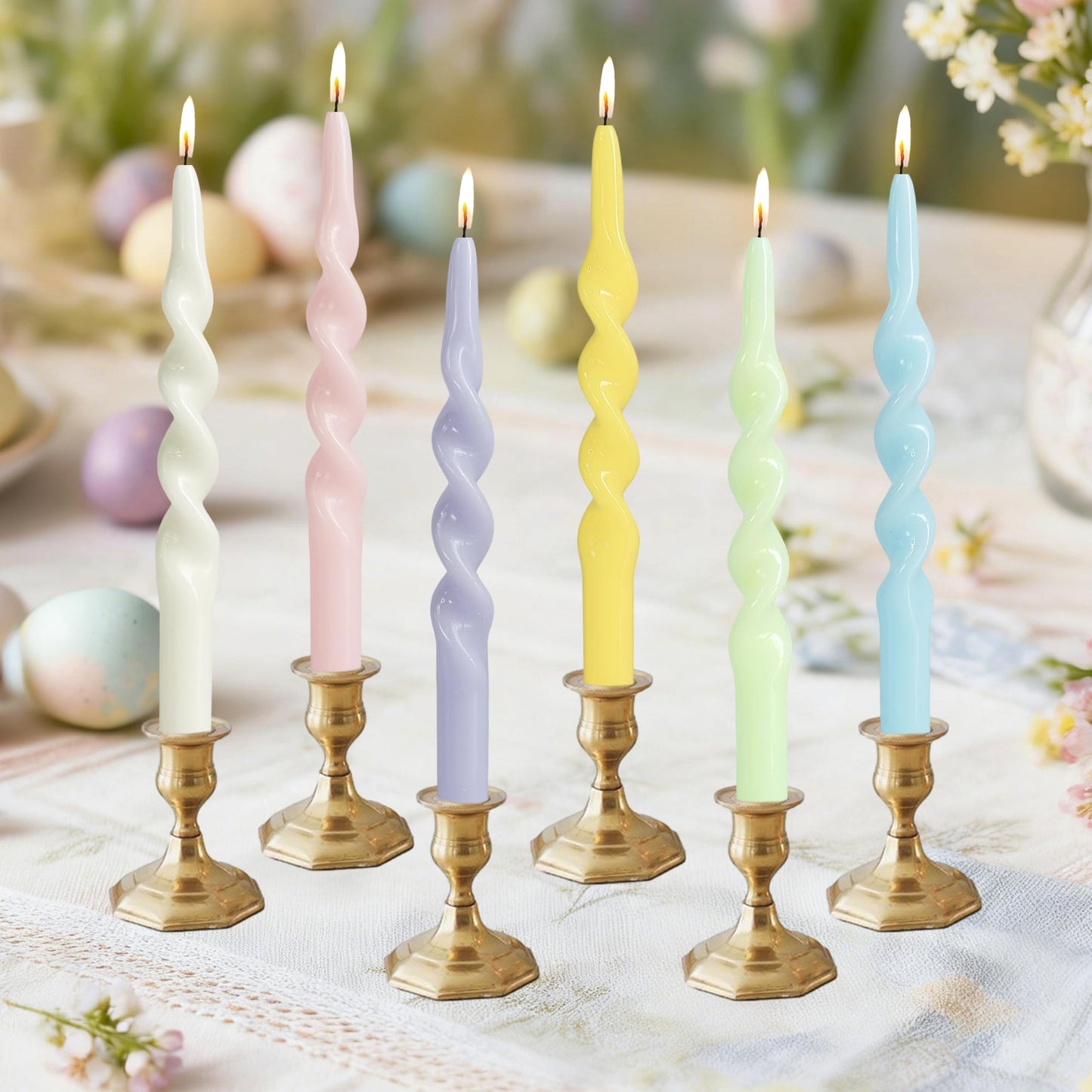 10 Inches Spiral Taper Candles Sticks Pastel Twisted Candle Dripless Unscented Long Candles, Handmade Candy Candlesticks for Wedding Dinner Decor, Set of 6