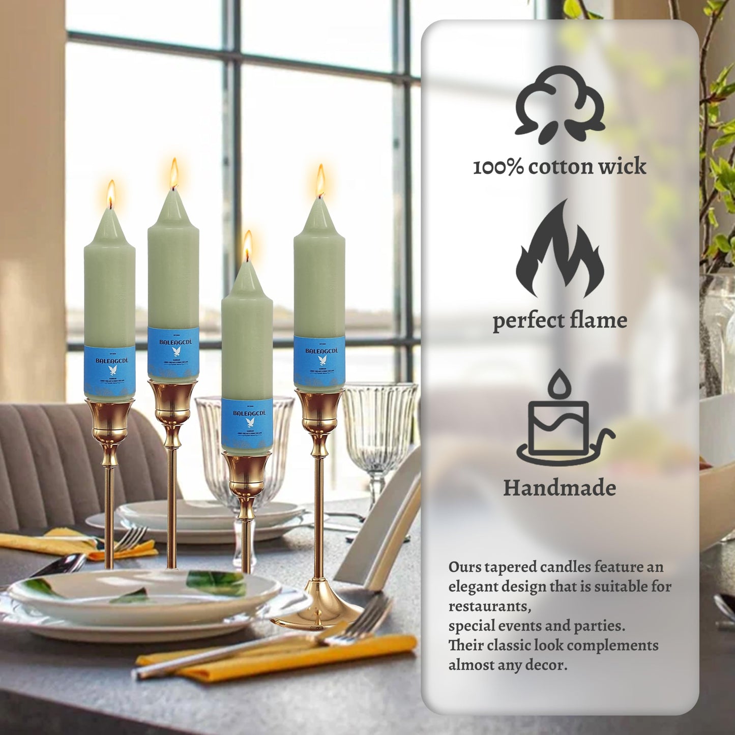 Handmade Unscented Twisted Light Green Taper Candles Long Lasting Smokeless Smooth Flame Candles 5 Inch Elegant Gradient Candlesticks for Home Décor Weddings