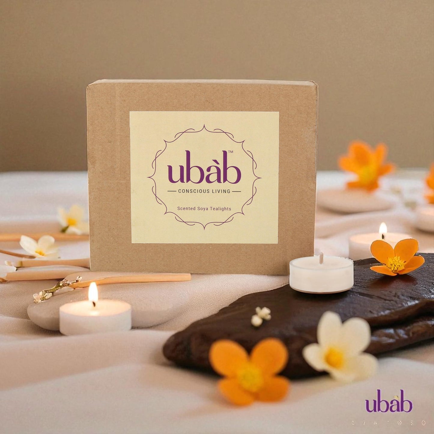 Ubab Handcrafted Scented Tealight Candles|Eco-Friendly Premium Soy Wax|Set of 40 (38 cm X 15 cm) Tealights|Lavender Bliss+Cocoa Mist Combo|12g Each|Upto 4.5 HRS Burn Time Each|Aromatherapy Candles