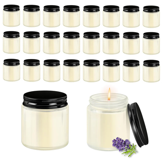 ACITHGL 24 Pcs 4oz Mini Mason Jar Candles Small Lavender Scented Candles Bulk Aromatherapy Ideal Souvenir Favors for Wedding Birthday Party (Black, 24)