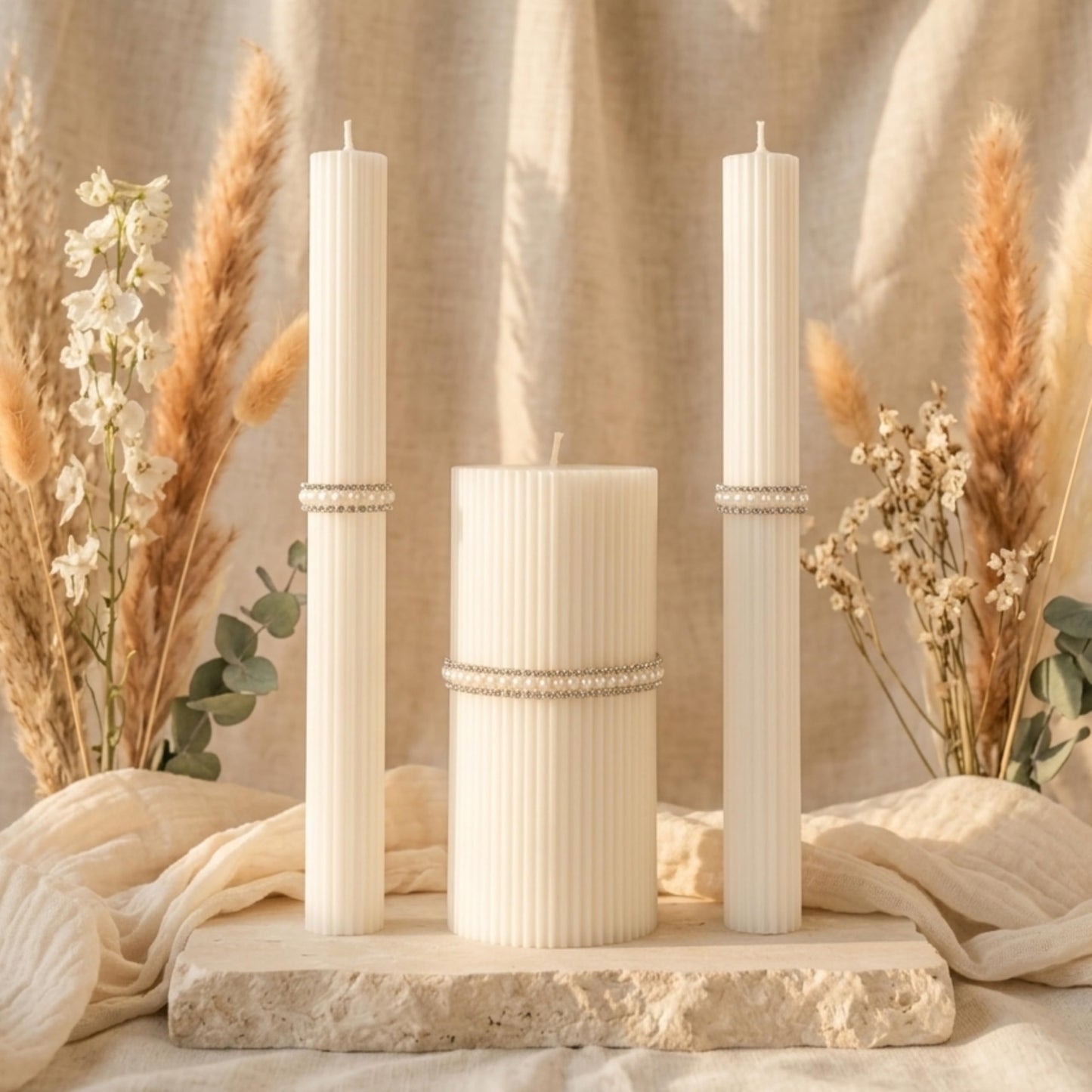 Magik Life Unity Candle Set - Wedding Ceremony & Reception – 6” Pillar & Two 10” Taper Candles – Long Burning Unity Candles for Marriage Ritual & Home Decor– Handmade in USA – King|White