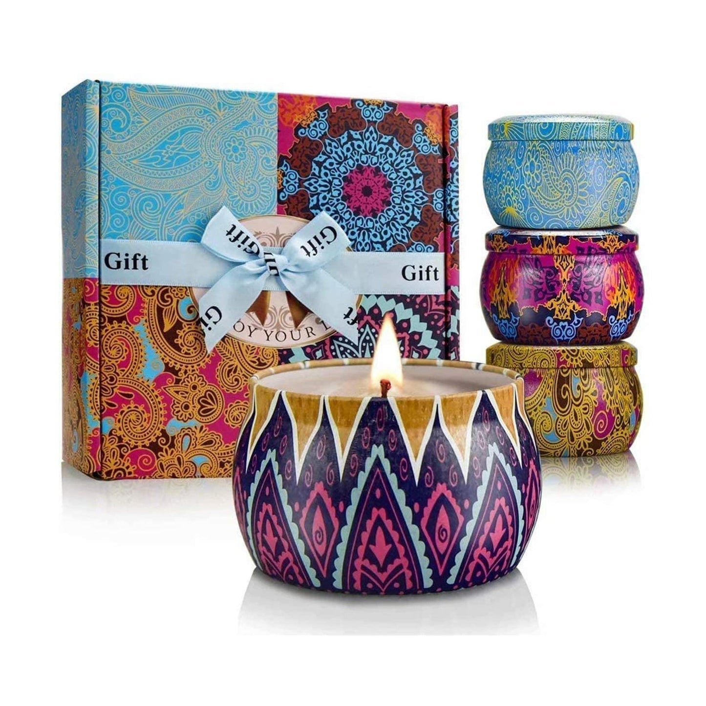 Candles Gift Set for Women, 4 Pack Scented Candles with 8% Essential Oils, 120H Long Lasting Aromatherapy Candles for Home Relaxation