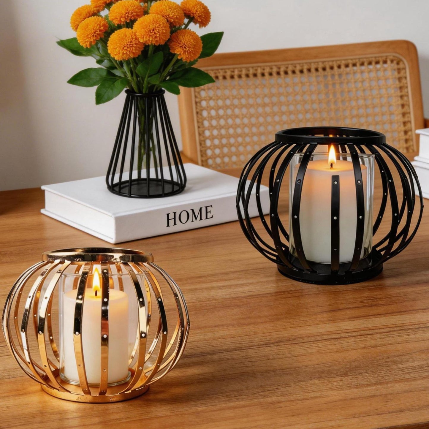 HiSnug Hurricane Candle Holders for Pillar Candles - Lantern Candlestick Holder with Clear Glass Sleeve, 2 PCS Elegant Decorative Candleholders for Dining Table Centerpiece Home Decor, 2PCS, Gold