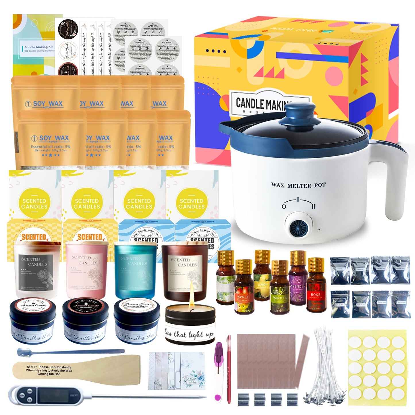 KQU Candle Making Starter Kit with Glass Jars for Adults, Home DIY Complete Scented Candle Maker Set with Electric Wax Melter to Make Your Own Candles